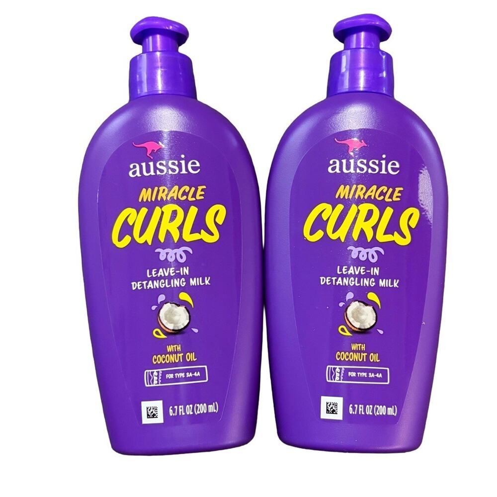 Aussie Miracle Curls Leave-In Detangling Milk Coconut Oil 6.7oz Lot of 2 New